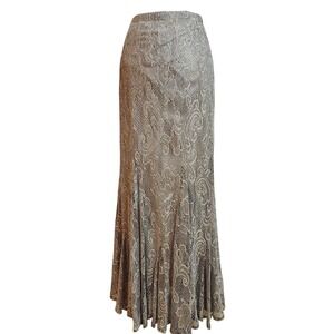 VTG‎ Xscape Maxi Skirt Womens 6 Gold Silver Metallic Lace Mermaid Formal Evening